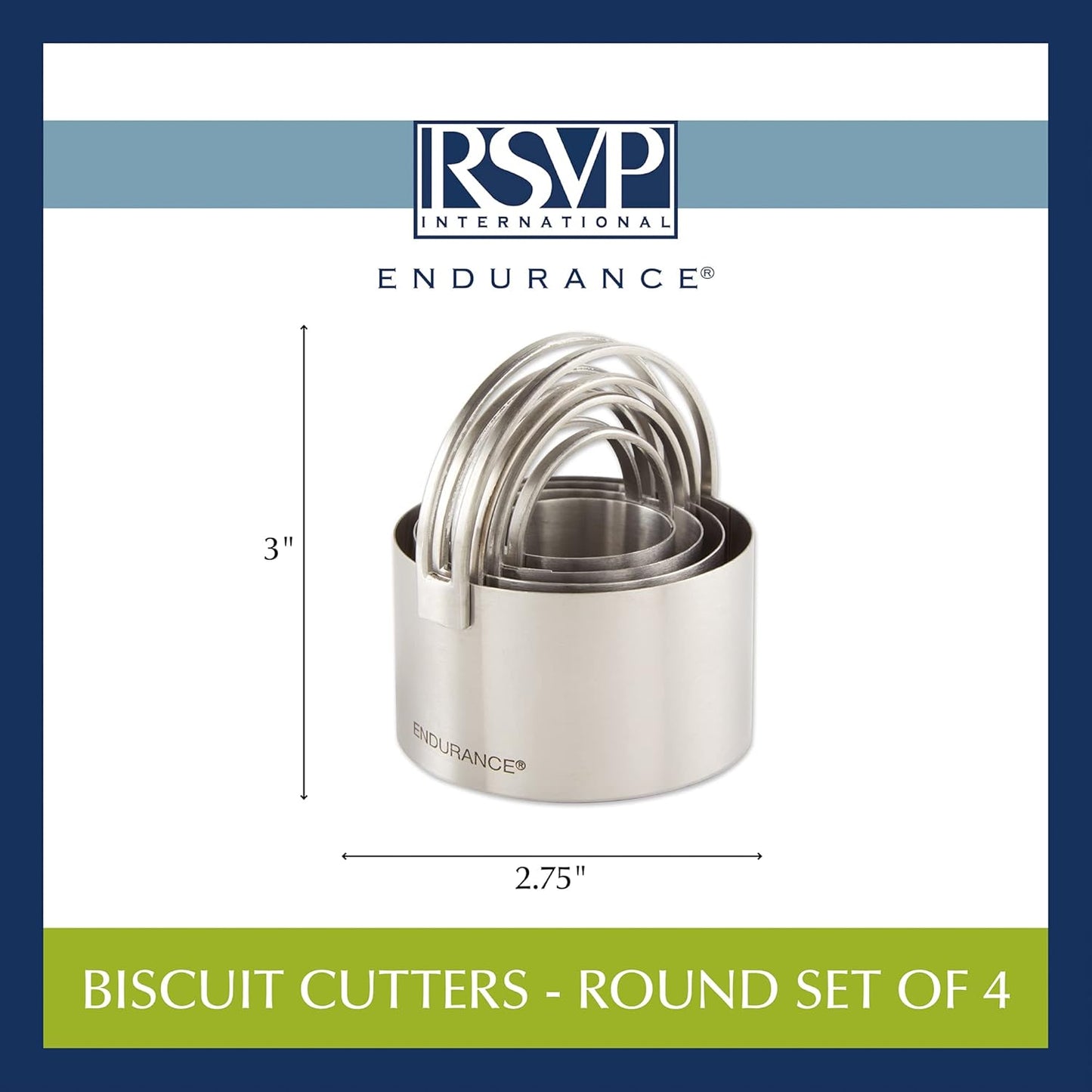 Endurance Round Biscuit Cutters - Stainless Steel, Set of 4 | Nest for Easy Storage | For Cutting Thick or Thin Dough | Professional | High Handle Arch