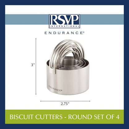 Endurance Round Biscuit Cutters - Stainless Steel, Set of 4 | Nest for Easy Storage | For Cutting Thick or Thin Dough | Professional | High Handle Arch
