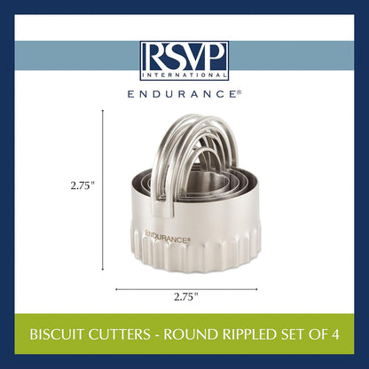 Endurance Round Biscuit Cutters - Stainless Steel, Set of 4 | Nest for Easy Storage | For Cutting Thick or Thin Dough | Professional | High Handle Arch