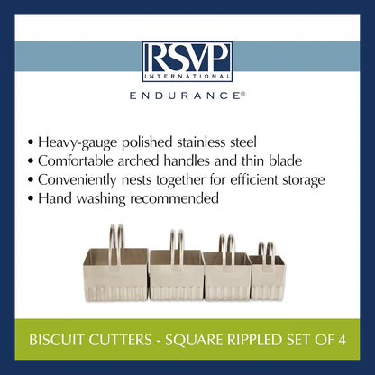 Endurance Round Biscuit Cutters - Stainless Steel, Set of 4 | Nest for Easy Storage | For Cutting Thick or Thin Dough | Professional | High Handle Arch