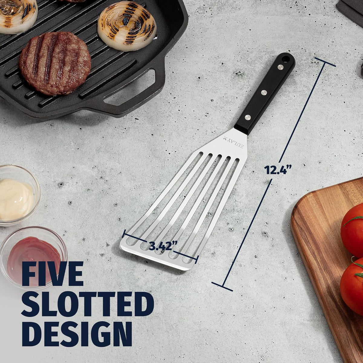 Stainless Steel Fish Turner Spatula - 12.4” Flexible Heat-Resistant Slotted Turner for Non-Stick Cookware - Rust-Proof, Durable & Dishwasher Safe Cooking Utensil for Everyday Use