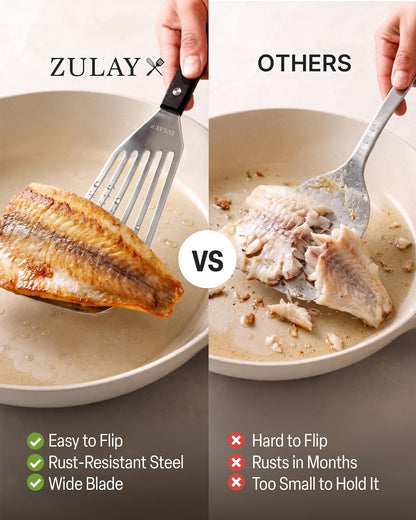 Stainless Steel Fish Turner Spatula - 12.4” Flexible Heat-Resistant Slotted Turner for Non-Stick Cookware - Rust-Proof, Durable & Dishwasher Safe Cooking Utensil for Everyday Use