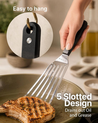 Stainless Steel Fish Turner Spatula - 12.4” Flexible Heat-Resistant Slotted Turner for Non-Stick Cookware - Rust-Proof, Durable & Dishwasher Safe Cooking Utensil for Everyday Use