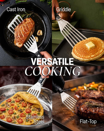 Stainless Steel Fish Turner Spatula - 12.4” Flexible Heat-Resistant Slotted Turner for Non-Stick Cookware - Rust-Proof, Durable & Dishwasher Safe Cooking Utensil for Everyday Use