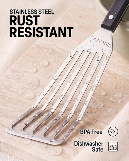 Stainless Steel Fish Turner Spatula - 12.4” Flexible Heat-Resistant Slotted Turner for Non-Stick Cookware - Rust-Proof, Durable & Dishwasher Safe Cooking Utensil for Everyday Use