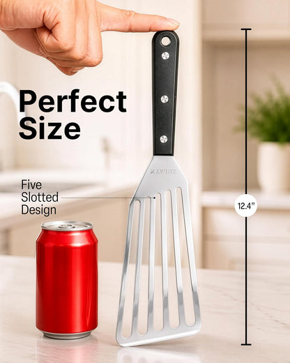 Stainless Steel Fish Turner Spatula - 12.4” Flexible Heat-Resistant Slotted Turner for Non-Stick Cookware - Rust-Proof, Durable & Dishwasher Safe Cooking Utensil for Everyday Use