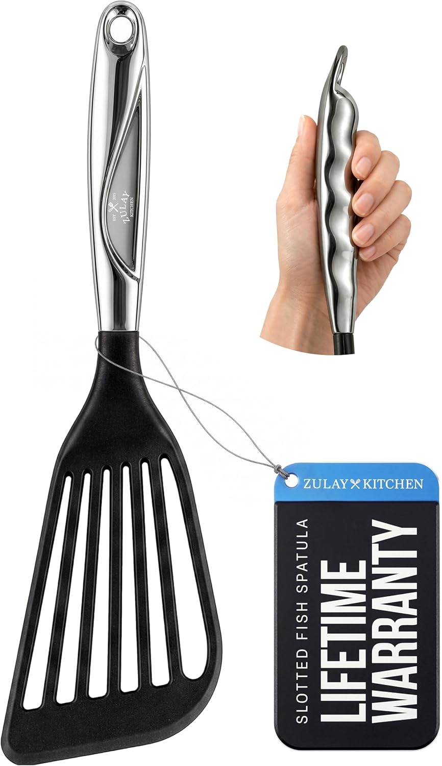 Stainless Steel Fish Turner Spatula - 12.4” Flexible Heat-Resistant Slotted Turner for Non-Stick Cookware - Rust-Proof, Durable & Dishwasher Safe Cooking Utensil for Everyday Use