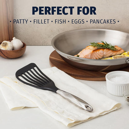 Stainless Steel Fish Turner Spatula - 12.4” Flexible Heat-Resistant Slotted Turner for Non-Stick Cookware - Rust-Proof, Durable & Dishwasher Safe Cooking Utensil for Everyday Use