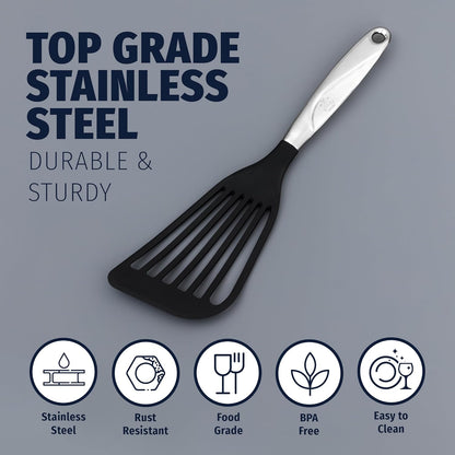 Stainless Steel Fish Turner Spatula - 12.4” Flexible Heat-Resistant Slotted Turner for Non-Stick Cookware - Rust-Proof, Durable & Dishwasher Safe Cooking Utensil for Everyday Use