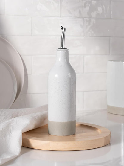 16oz Ceramic Oil Dispenser Bottle, 1 Piece, White | Oil Pourer for Kitchen, Equipped with Stainless Steel Pourers, Suitable for Storing Vinegar, Soy Sauce, Coffee Syrup
