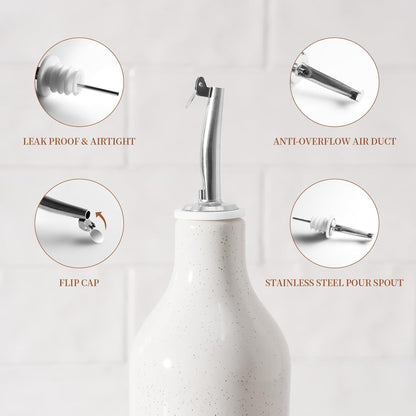 16oz Ceramic Oil Dispenser Bottle, 1 Piece, White | Oil Pourer for Kitchen, Equipped with Stainless Steel Pourers, Suitable for Storing Vinegar, Soy Sauce, Coffee Syrup