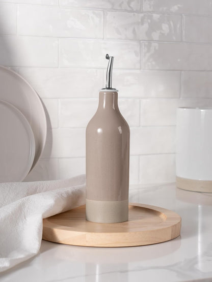 16oz Ceramic Oil Dispenser Bottle, 1 Piece, White | Oil Pourer for Kitchen, Equipped with Stainless Steel Pourers, Suitable for Storing Vinegar, Soy Sauce, Coffee Syrup