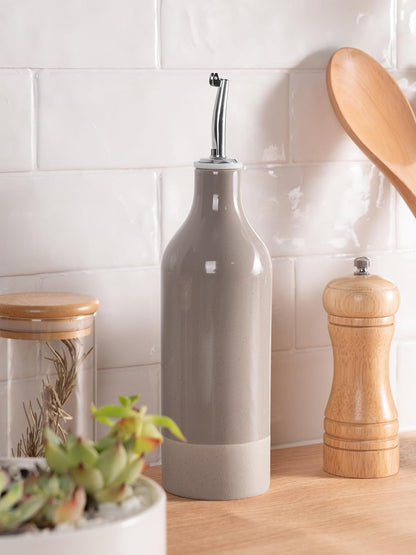 16oz Ceramic Oil Dispenser Bottle, 1 Piece, White | Oil Pourer for Kitchen, Equipped with Stainless Steel Pourers, Suitable for Storing Vinegar, Soy Sauce, Coffee Syrup