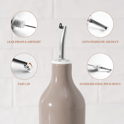16oz Ceramic Oil Dispenser Bottle, 1 Piece, White | Oil Pourer for Kitchen, Equipped with Stainless Steel Pourers, Suitable for Storing Vinegar, Soy Sauce, Coffee Syrup