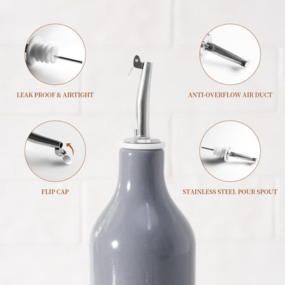 16oz Ceramic Oil Dispenser Bottle, 1 Piece, White | Oil Pourer for Kitchen, Equipped with Stainless Steel Pourers, Suitable for Storing Vinegar, Soy Sauce, Coffee Syrup