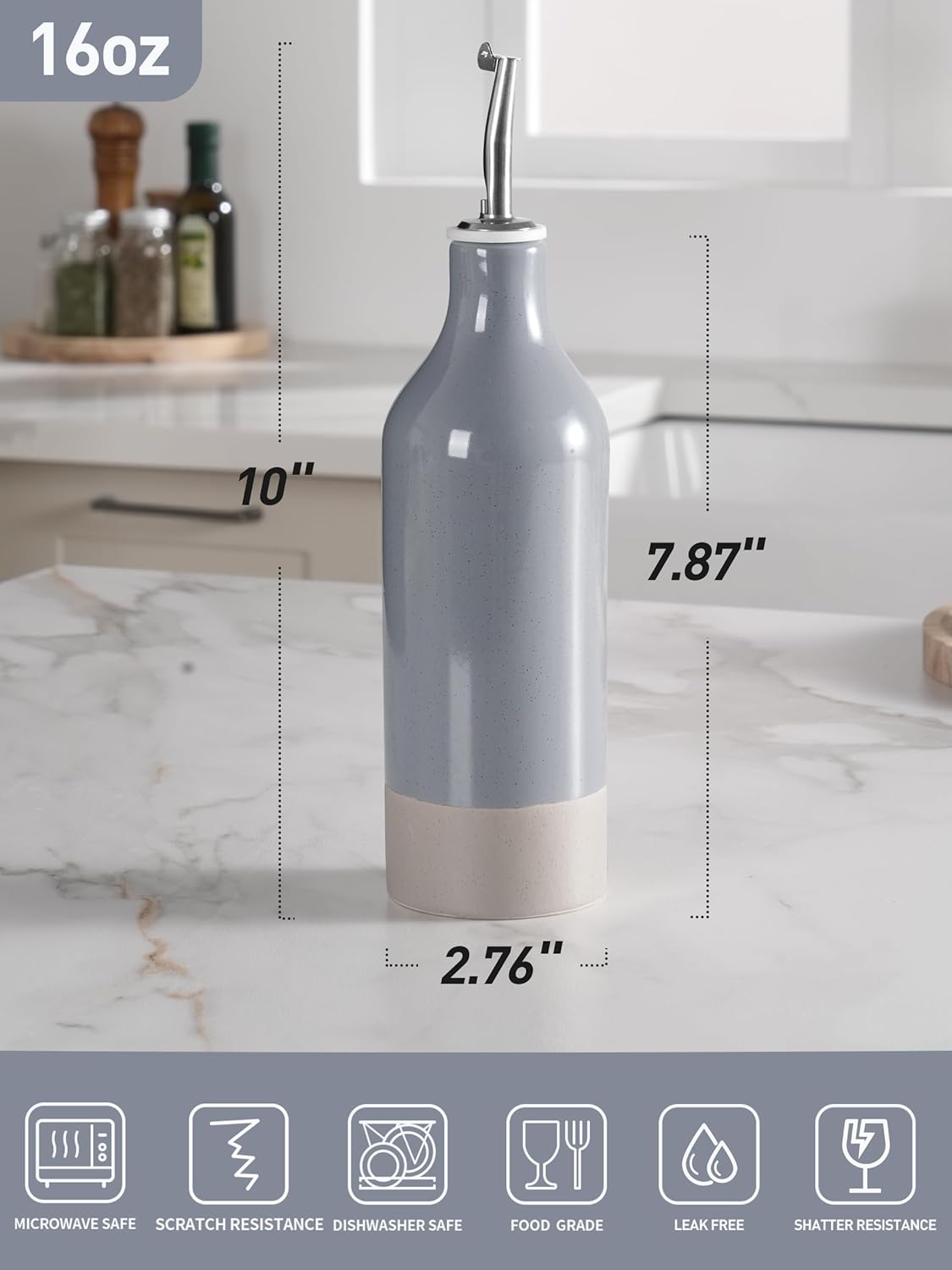16oz Ceramic Oil Dispenser Bottle, 1 Piece, White | Oil Pourer for Kitchen, Equipped with Stainless Steel Pourers, Suitable for Storing Vinegar, Soy Sauce, Coffee Syrup