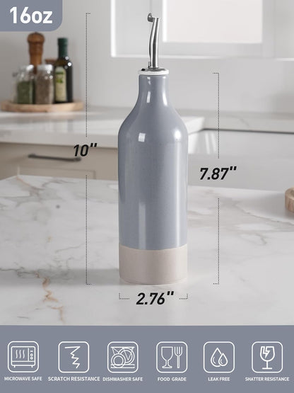 16oz Ceramic Oil Dispenser Bottle, 1 Piece, White | Oil Pourer for Kitchen, Equipped with Stainless Steel Pourers, Suitable for Storing Vinegar, Soy Sauce, Coffee Syrup