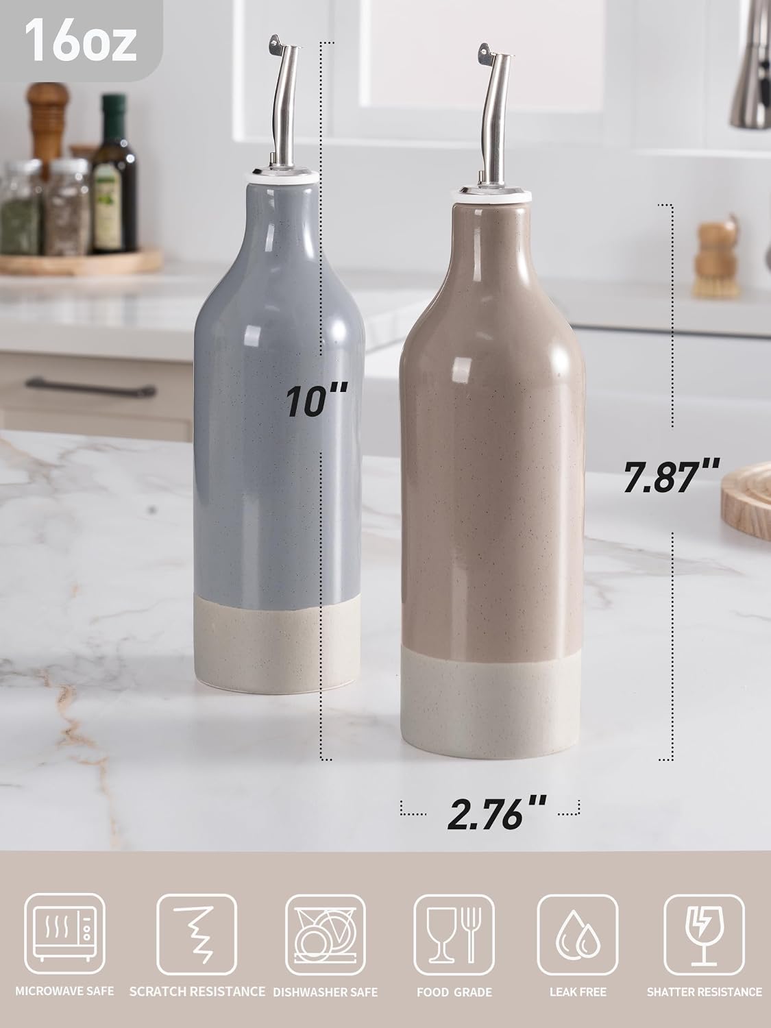 16oz Ceramic Oil Dispenser Bottle, 1 Piece, White | Oil Pourer for Kitchen, Equipped with Stainless Steel Pourers, Suitable for Storing Vinegar, Soy Sauce, Coffee Syrup