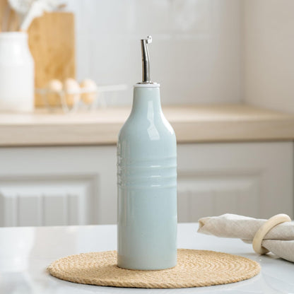 16oz Ceramic Oil Dispenser Bottle, 1 Piece, White | Oil Pourer for Kitchen, Equipped with Stainless Steel Pourers, Suitable for Storing Vinegar, Soy Sauce, Coffee Syrup