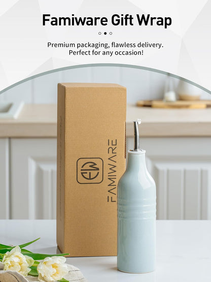 16oz Ceramic Oil Dispenser Bottle, 1 Piece, White | Oil Pourer for Kitchen, Equipped with Stainless Steel Pourers, Suitable for Storing Vinegar, Soy Sauce, Coffee Syrup