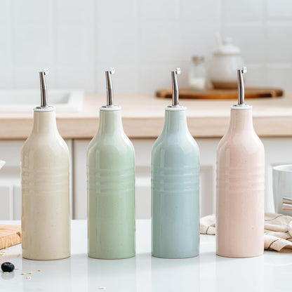 16oz Ceramic Oil Dispenser Bottle, 1 Piece, White | Oil Pourer for Kitchen, Equipped with Stainless Steel Pourers, Suitable for Storing Vinegar, Soy Sauce, Coffee Syrup