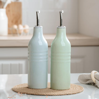 16oz Ceramic Oil Dispenser Bottle, 1 Piece, White | Oil Pourer for Kitchen, Equipped with Stainless Steel Pourers, Suitable for Storing Vinegar, Soy Sauce, Coffee Syrup