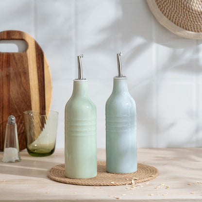 16oz Ceramic Oil Dispenser Bottle, 1 Piece, White | Oil Pourer for Kitchen, Equipped with Stainless Steel Pourers, Suitable for Storing Vinegar, Soy Sauce, Coffee Syrup