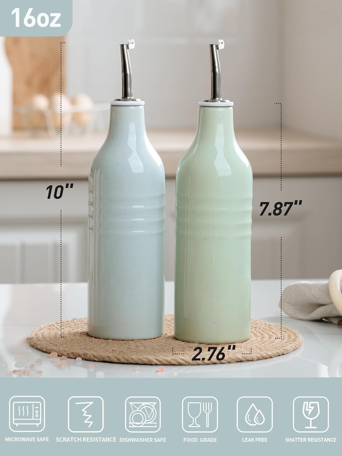 16oz Ceramic Oil Dispenser Bottle, 1 Piece, White | Oil Pourer for Kitchen, Equipped with Stainless Steel Pourers, Suitable for Storing Vinegar, Soy Sauce, Coffee Syrup