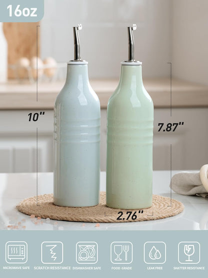 16oz Ceramic Oil Dispenser Bottle, 1 Piece, White | Oil Pourer for Kitchen, Equipped with Stainless Steel Pourers, Suitable for Storing Vinegar, Soy Sauce, Coffee Syrup