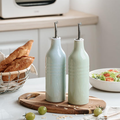 16oz Ceramic Oil Dispenser Bottle, 1 Piece, White | Oil Pourer for Kitchen, Equipped with Stainless Steel Pourers, Suitable for Storing Vinegar, Soy Sauce, Coffee Syrup