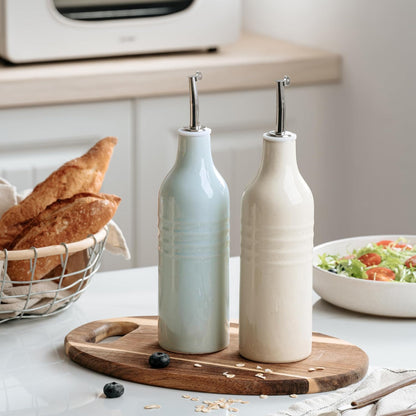 16oz Ceramic Oil Dispenser Bottle, 1 Piece, White | Oil Pourer for Kitchen, Equipped with Stainless Steel Pourers, Suitable for Storing Vinegar, Soy Sauce, Coffee Syrup