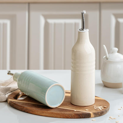 16oz Ceramic Oil Dispenser Bottle, 1 Piece, White | Oil Pourer for Kitchen, Equipped with Stainless Steel Pourers, Suitable for Storing Vinegar, Soy Sauce, Coffee Syrup