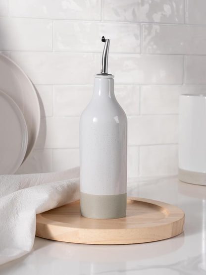 16oz Ceramic Oil Dispenser Bottle, 1 Piece, White | Oil Pourer for Kitchen, Equipped with Stainless Steel Pourers, Suitable for Storing Vinegar, Soy Sauce, Coffee Syrup