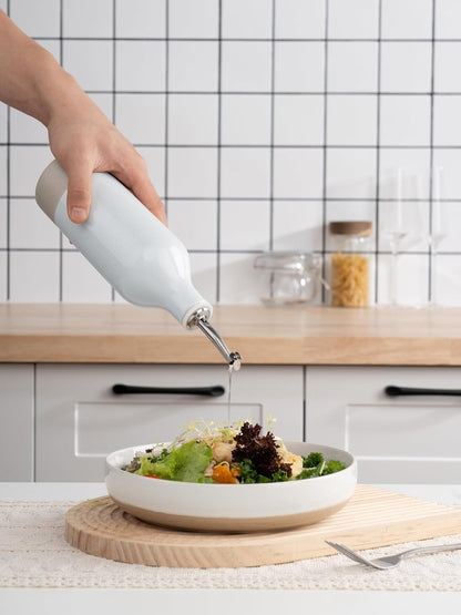 16oz Ceramic Oil Dispenser Bottle, 1 Piece, White | Oil Pourer for Kitchen, Equipped with Stainless Steel Pourers, Suitable for Storing Vinegar, Soy Sauce, Coffee Syrup