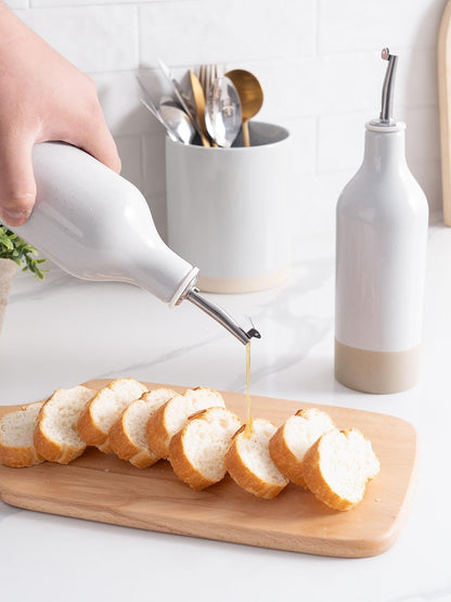 16oz Ceramic Oil Dispenser Bottle, 1 Piece, White | Oil Pourer for Kitchen, Equipped with Stainless Steel Pourers, Suitable for Storing Vinegar, Soy Sauce, Coffee Syrup