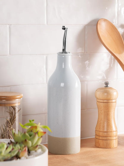 16oz Ceramic Oil Dispenser Bottle, 1 Piece, White | Oil Pourer for Kitchen, Equipped with Stainless Steel Pourers, Suitable for Storing Vinegar, Soy Sauce, Coffee Syrup