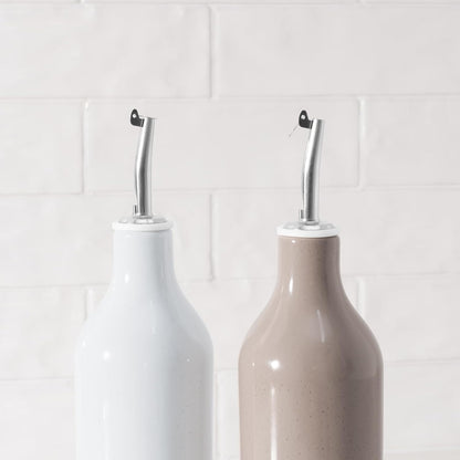 16oz Ceramic Oil Dispenser Bottle, 1 Piece, White | Oil Pourer for Kitchen, Equipped with Stainless Steel Pourers, Suitable for Storing Vinegar, Soy Sauce, Coffee Syrup