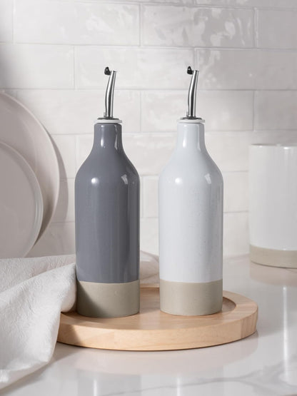 16oz Ceramic Oil Dispenser Bottle, 1 Piece, White | Oil Pourer for Kitchen, Equipped with Stainless Steel Pourers, Suitable for Storing Vinegar, Soy Sauce, Coffee Syrup