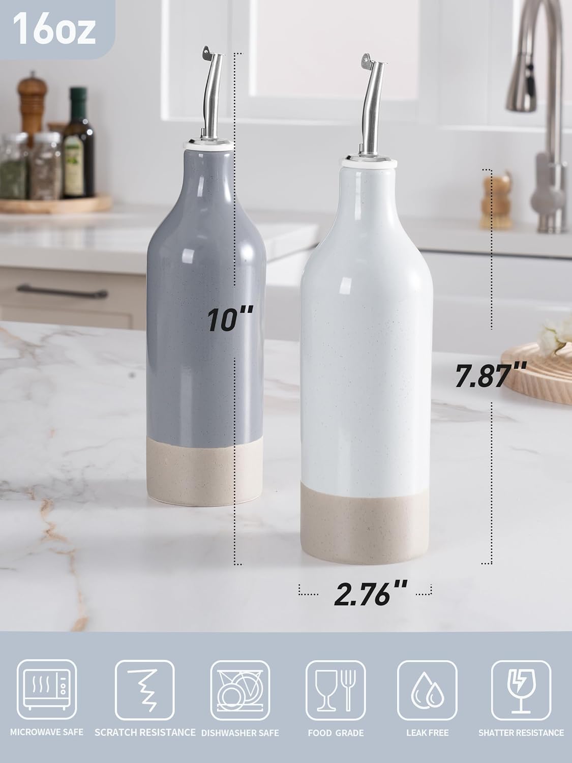 16oz Ceramic Oil Dispenser Bottle, 1 Piece, White | Oil Pourer for Kitchen, Equipped with Stainless Steel Pourers, Suitable for Storing Vinegar, Soy Sauce, Coffee Syrup