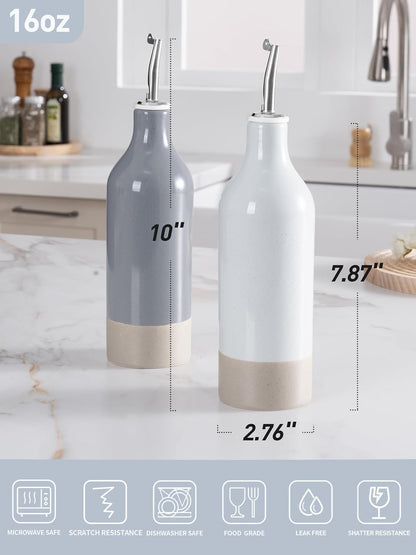 16oz Ceramic Oil Dispenser Bottle, 1 Piece, White | Oil Pourer for Kitchen, Equipped with Stainless Steel Pourers, Suitable for Storing Vinegar, Soy Sauce, Coffee Syrup