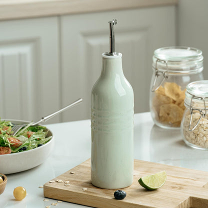 16oz Ceramic Oil Dispenser Bottle, 1 Piece, White | Oil Pourer for Kitchen, Equipped with Stainless Steel Pourers, Suitable for Storing Vinegar, Soy Sauce, Coffee Syrup