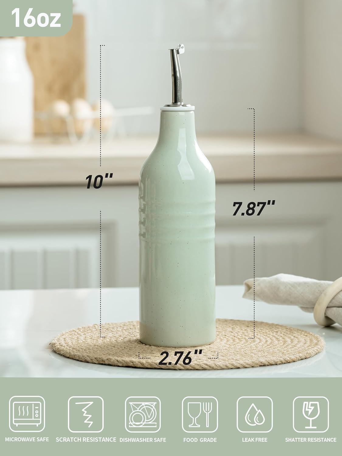 16oz Ceramic Oil Dispenser Bottle, 1 Piece, White | Oil Pourer for Kitchen, Equipped with Stainless Steel Pourers, Suitable for Storing Vinegar, Soy Sauce, Coffee Syrup