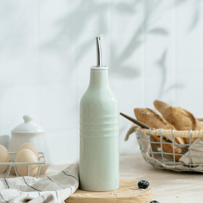 16oz Ceramic Oil Dispenser Bottle, 1 Piece, White | Oil Pourer for Kitchen, Equipped with Stainless Steel Pourers, Suitable for Storing Vinegar, Soy Sauce, Coffee Syrup