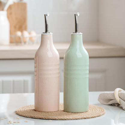16oz Ceramic Oil Dispenser Bottle, 1 Piece, White | Oil Pourer for Kitchen, Equipped with Stainless Steel Pourers, Suitable for Storing Vinegar, Soy Sauce, Coffee Syrup