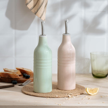 16oz Ceramic Oil Dispenser Bottle, 1 Piece, White | Oil Pourer for Kitchen, Equipped with Stainless Steel Pourers, Suitable for Storing Vinegar, Soy Sauce, Coffee Syrup