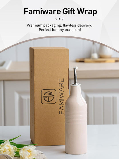 16oz Ceramic Oil Dispenser Bottle, 1 Piece, White | Oil Pourer for Kitchen, Equipped with Stainless Steel Pourers, Suitable for Storing Vinegar, Soy Sauce, Coffee Syrup