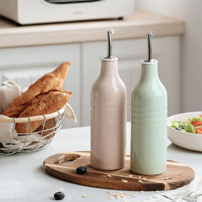 16oz Ceramic Oil Dispenser Bottle, 1 Piece, White | Oil Pourer for Kitchen, Equipped with Stainless Steel Pourers, Suitable for Storing Vinegar, Soy Sauce, Coffee Syrup