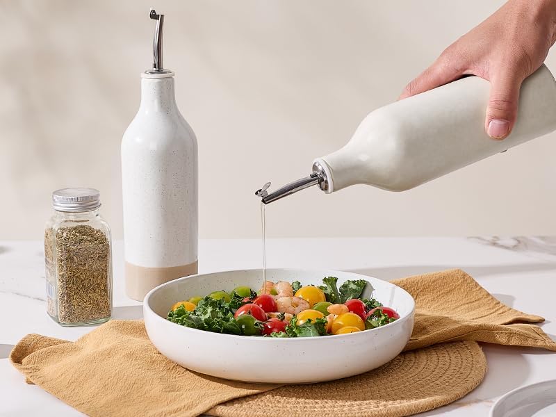 16oz Ceramic Oil Dispenser Bottle, 1 Piece, White | Oil Pourer for Kitchen, Equipped with Stainless Steel Pourers, Suitable for Storing Vinegar, Soy Sauce, Coffee Syrup