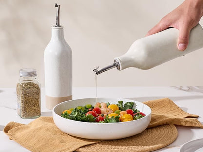 16oz Ceramic Oil Dispenser Bottle, 1 Piece, White | Oil Pourer for Kitchen, Equipped with Stainless Steel Pourers, Suitable for Storing Vinegar, Soy Sauce, Coffee Syrup