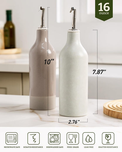 16oz Ceramic Oil Dispenser Bottle, 1 Piece, White | Oil Pourer for Kitchen, Equipped with Stainless Steel Pourers, Suitable for Storing Vinegar, Soy Sauce, Coffee Syrup